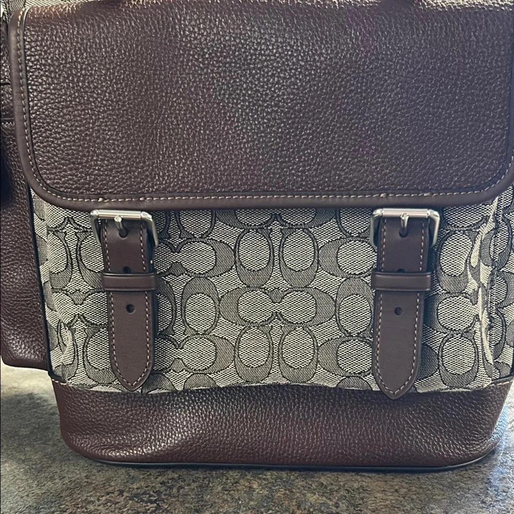 Coach Brown Signature Canvas & Leather Top-Load Backpack. 19” tall 15”wide